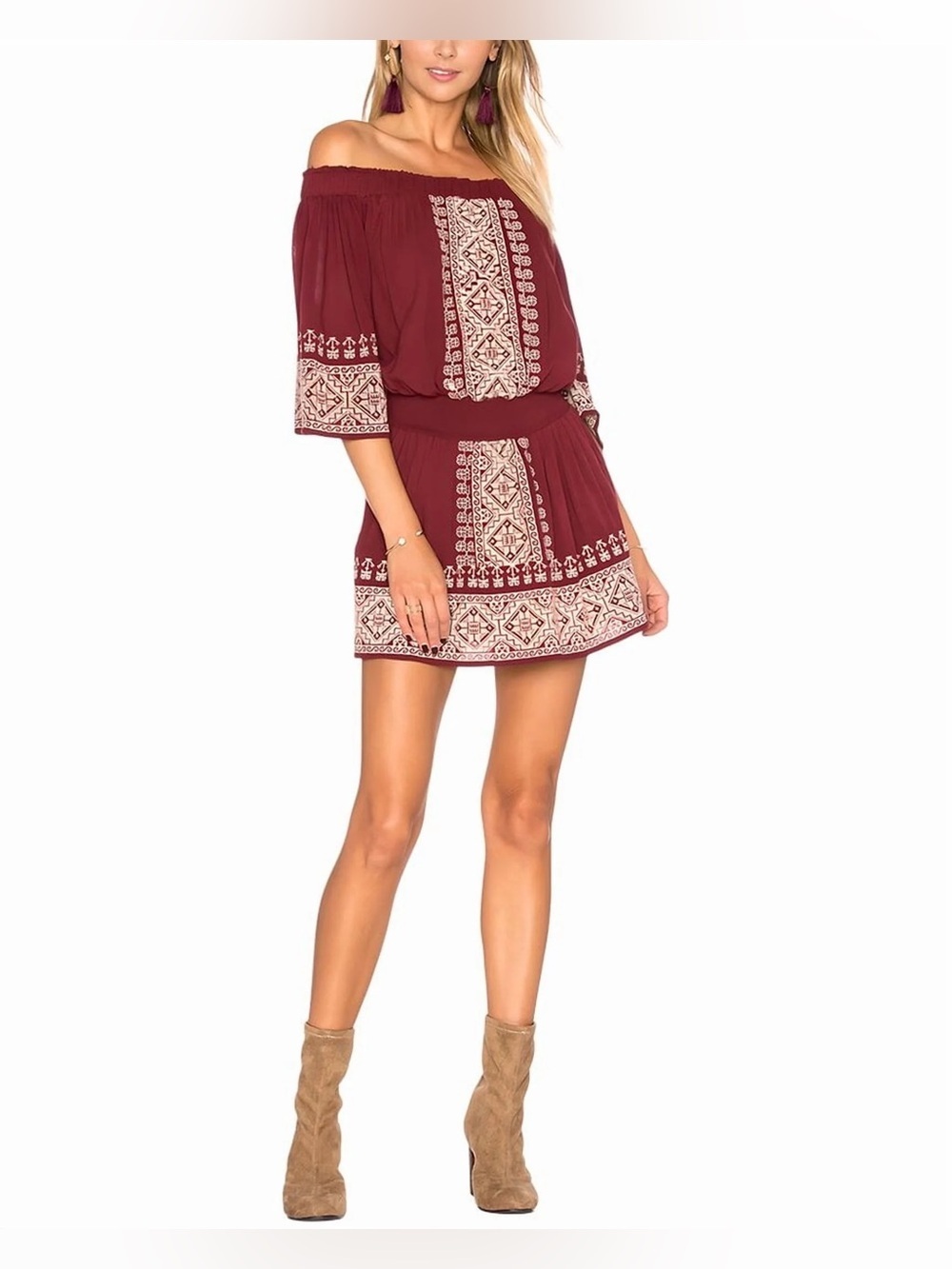 Tularosa Revolve Fiona off-the-shoulder embroidered mini dress